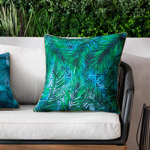 Jungle Blue Cushions - Majorelle Palm Outdoor Cushion Cover Azure Paoletti