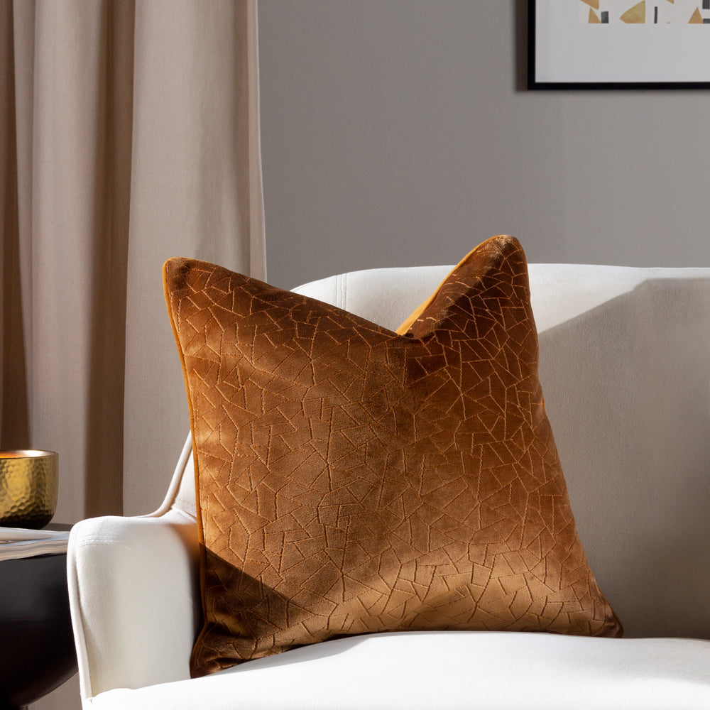 Geometric Brown Cushions - Malans Cut Velvet Piped Cushion Cover Bronze HÖEM