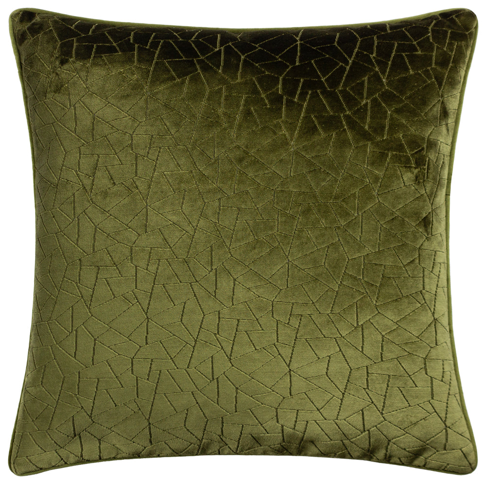 Malans Cut Velvet Piped Cushion Olive
