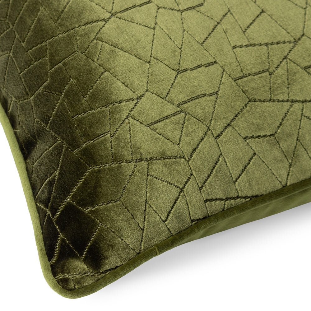 Malans Cut Velvet Piped Cushion Olive