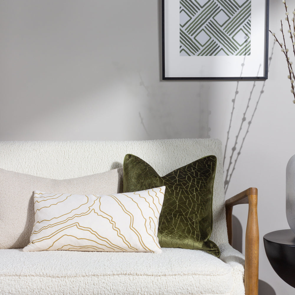 Malans Cut Velvet Piped Cushion Olive