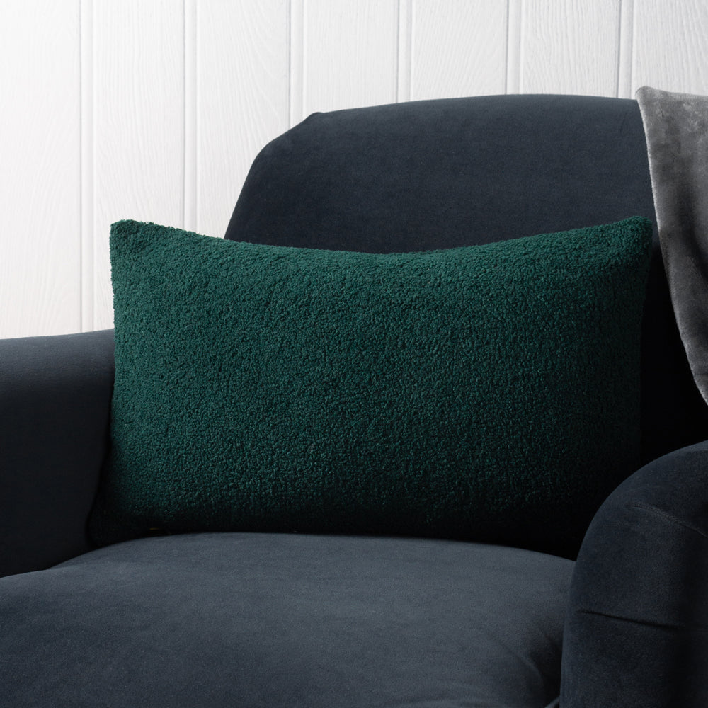 Plain Green Cushions - Malham Fleece Rectangular Cushion Cover Emerald furn.