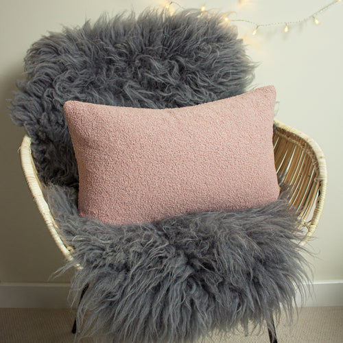 Plain Pink Cushions - Malham Fleece Rectangular Cushion Cover Powder furn.