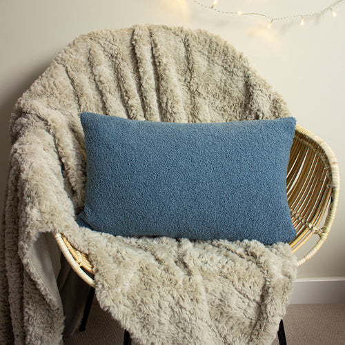 Plain Blue Cushions - Malham Fleece Rectangular Cushion Cover Wedgewood furn.
