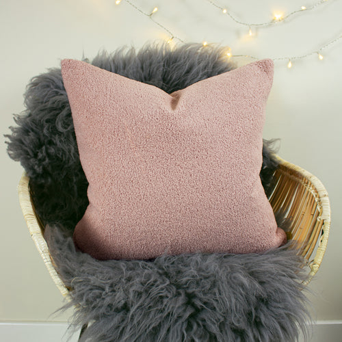 Plain Pink Cushions - Malham Fleece Square Cushion Cover Powder furn.