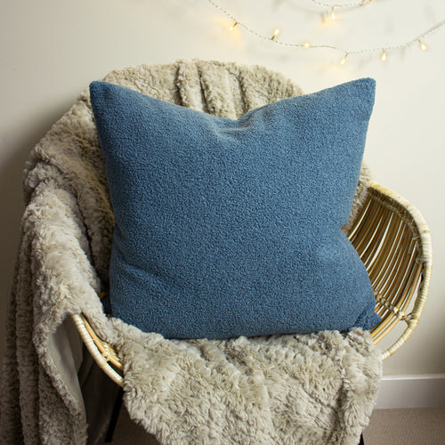 Plain Blue Cushions - Malham Fleece Square Cushion Cover Wedgewood furn.