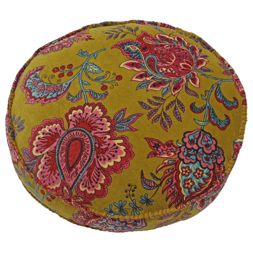 Floral Yellow Cushions - Malisa Paisley Round Cushion Cover Lemon Curry Paoletti