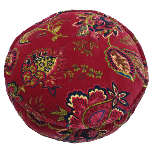 Floral Red Cushions - Malisa Paisley Round Cushion Cover Pomegranate Paoletti
