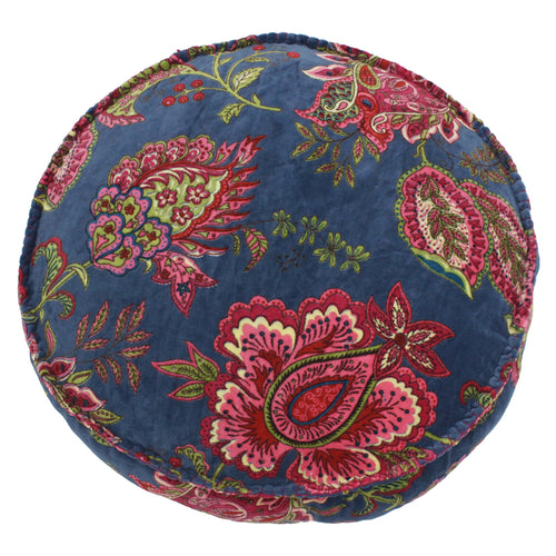 Floral Blue Cushions - Malisa Paisley Round Cushion Cover Smoke Blue Paoletti