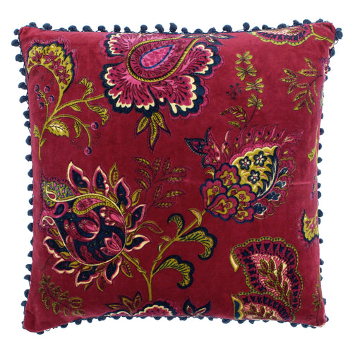 Floral Red Cushions - Malisa Paisley Cushion Cover Pomegranate Paoletti