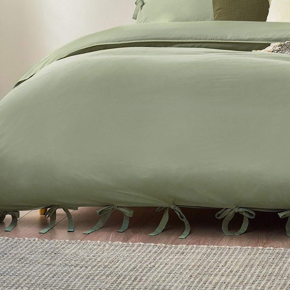 Mallow Bow Tie Duvet Cover Set Soft Sage