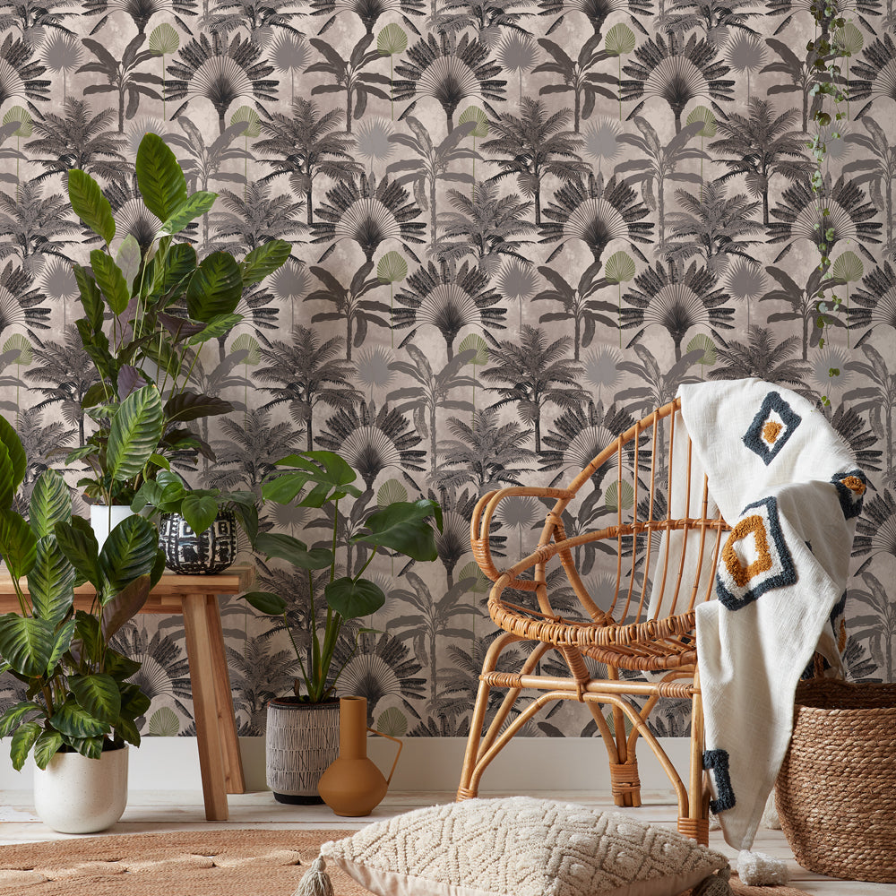 Malaysian Wallpaper Sample Blush/Charcoal
