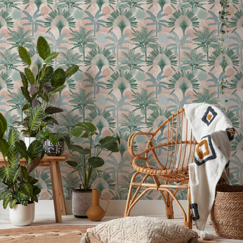 Floral Grey Wallpaper - Malaysian  Wallpaper Sample Blush/Green furn.