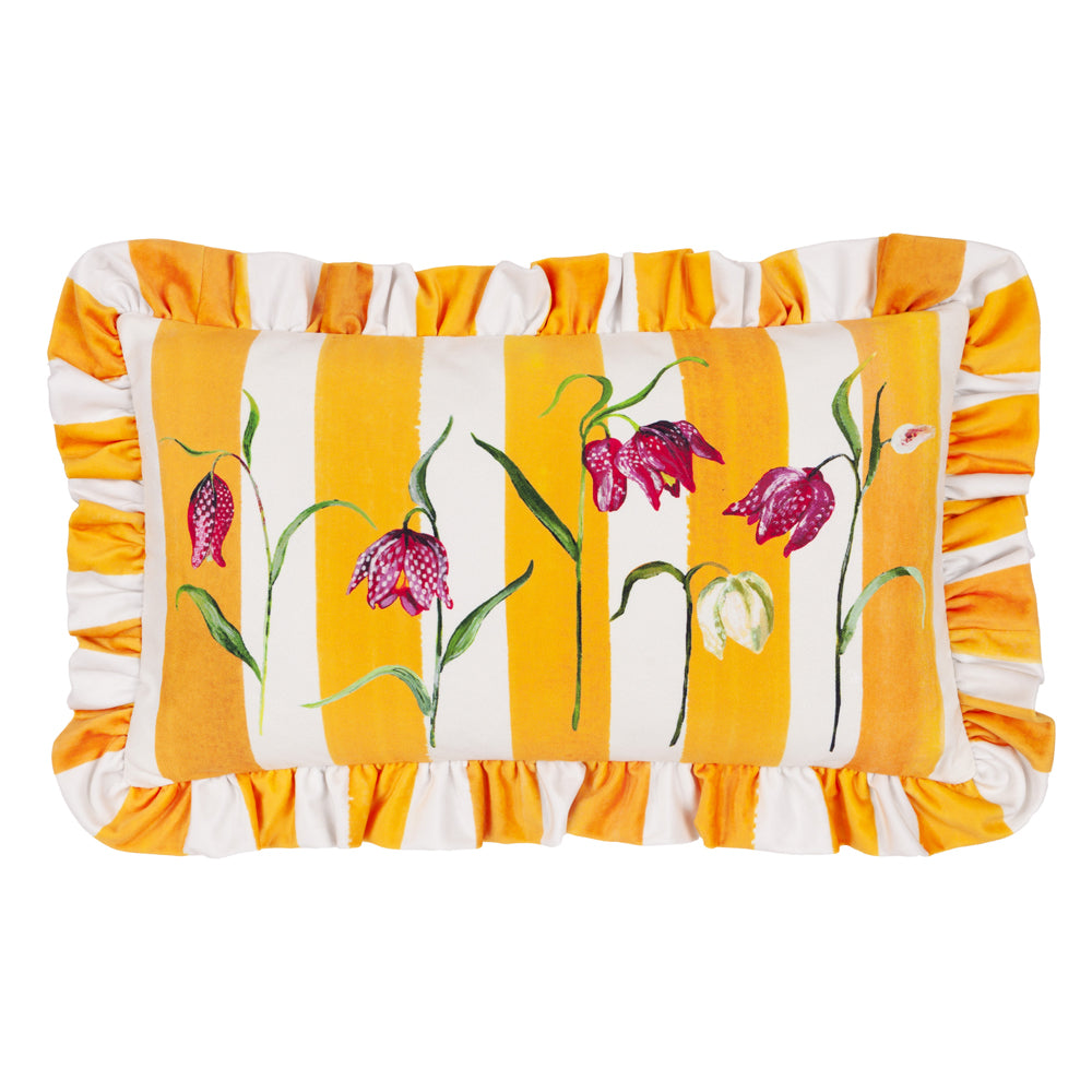 Marais Fritillaries Printed Chenille Cushion Yellow