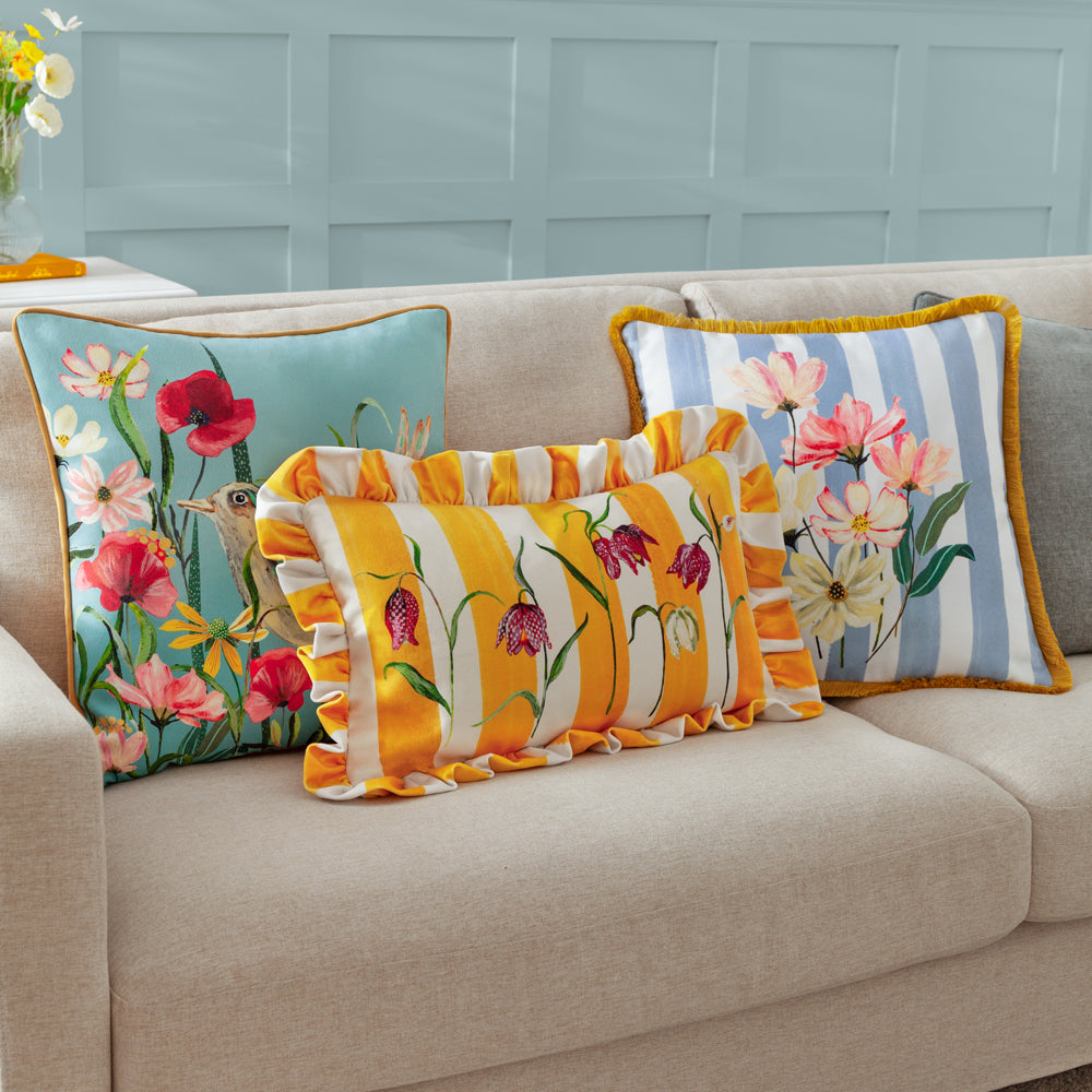 Marais Fritillaries Printed Chenille Cushion Yellow