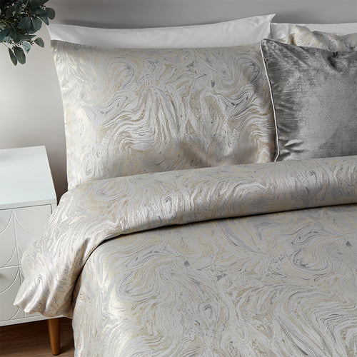 Abstract Beige Bedding - Marble Jacquard Duvet Cover Set Oyster Paoletti
