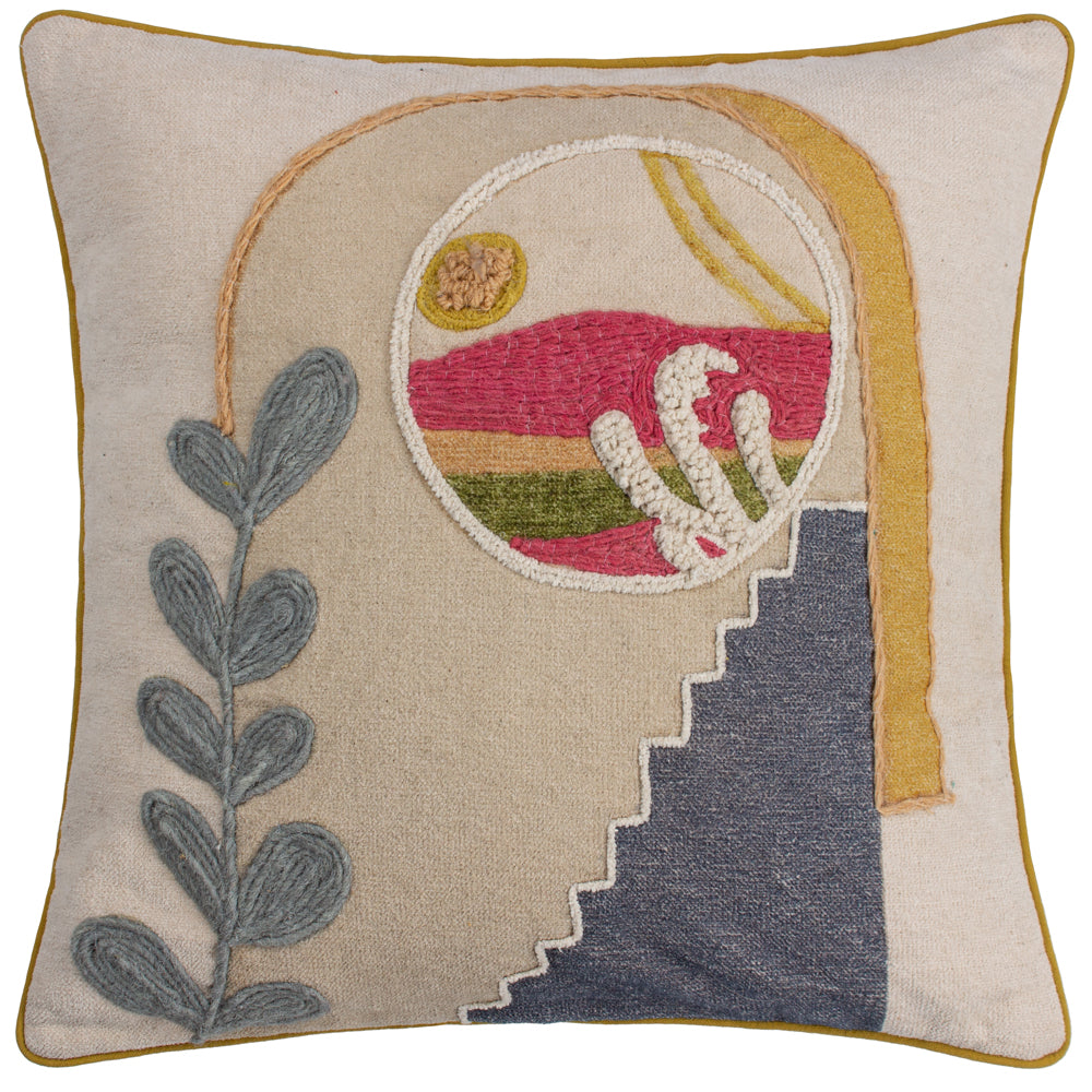 Margo Embroidered Piped Cushion Latte