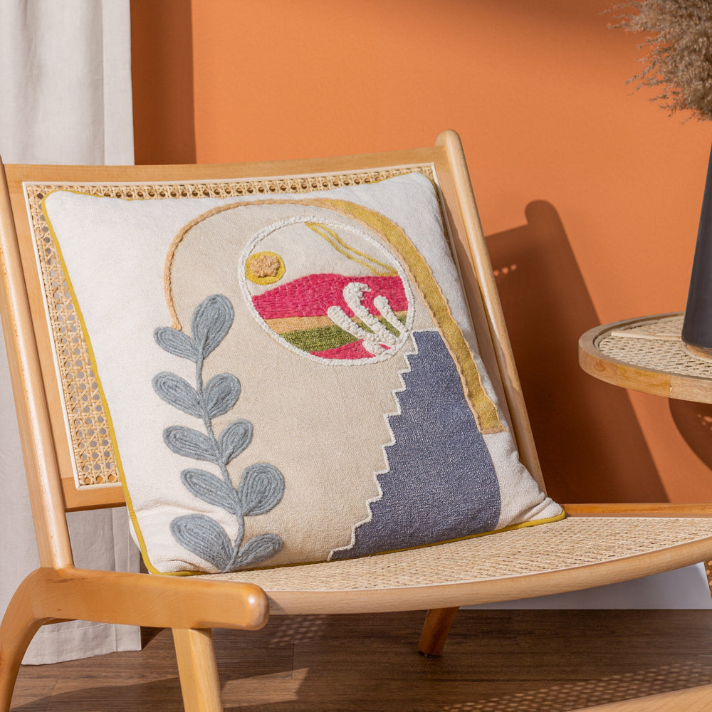 Abstract Beige Cushions - Margo Embroidered Piped Cushion Cover Latte furn.