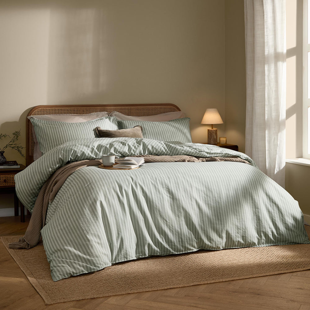 Striped Green Bedding - Marlow Stripe 100% Cotton Duvet Cover Set Artichoke/Sage Yard
