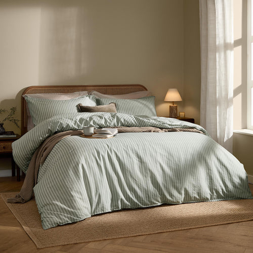 Striped Green Bedding - Marlow Stripe 100% Cotton Duvet Cover Set Artichoke/Sage Yard