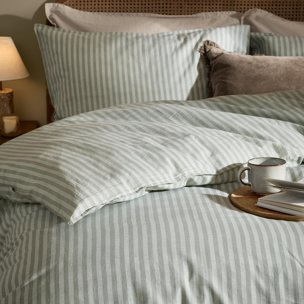 Marlow Stripe 100% Cotton Duvet Cover Set Artichoke/Sage