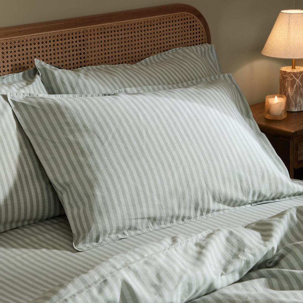 Marlow Stripe 100% Cotton Duvet Cover Set Artichoke/Sage