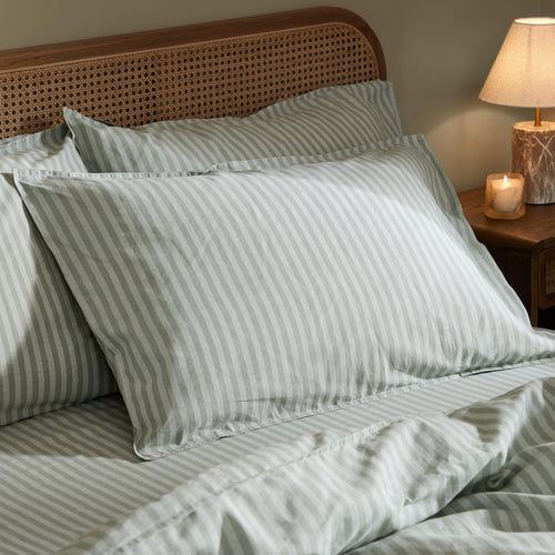 Marlow Stripe 100% Cotton Duvet Cover Set Artichoke/Sage