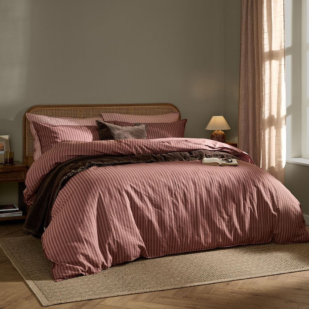 Striped Brown Bedding - Marlow Stripe 100% Cotton Duvet Cover Set Chocolate/Rosewood Yard