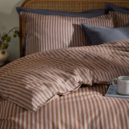 Marlow Stripe 100% Cotton Duvet Cover Set Cocoa/Vintage Blue