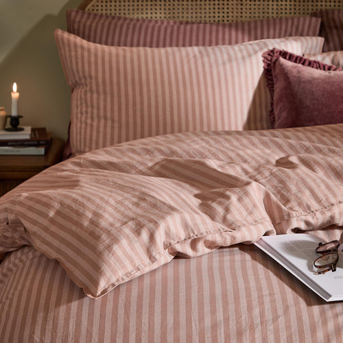 Marlow Stripe 100% Cotton Duvet Cover Set Maple/Sandalwood