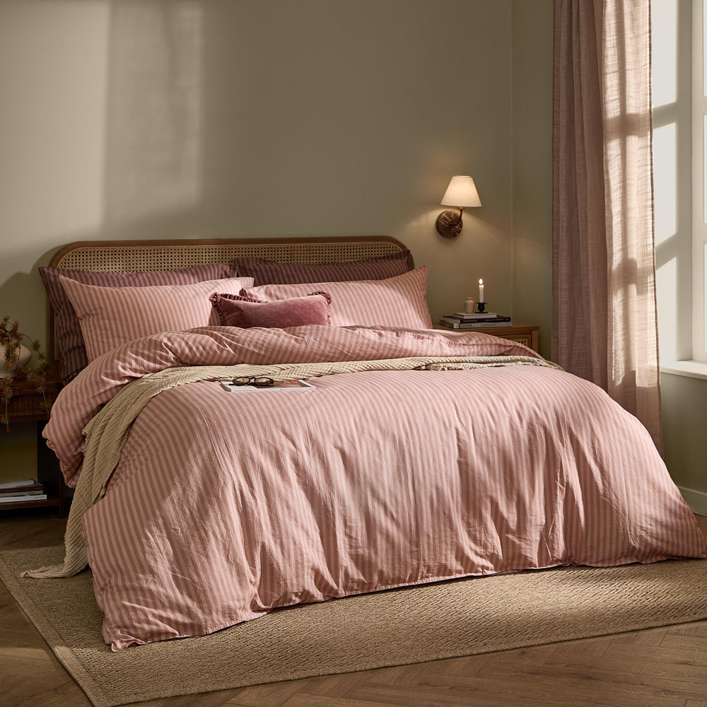 Striped Pink Bedding - Marlow Stripe 100% Cotton Duvet Cover Set Maple/Sandalwood Yard