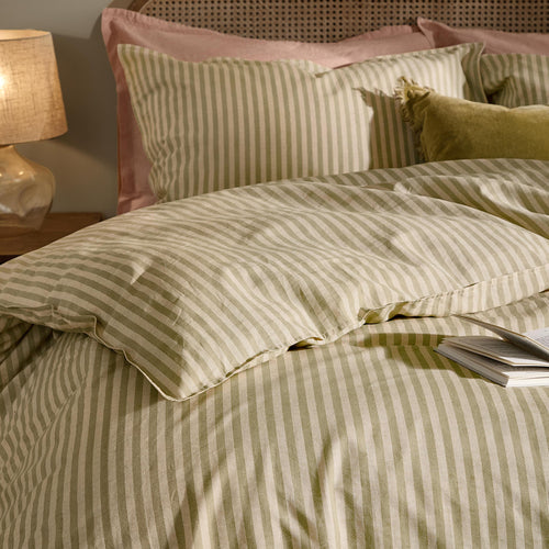 Marlow Stripe 100% Cotton Duvet Cover Set Oregano/Shell
