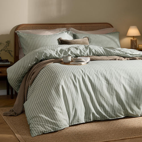 Marlow Stripe 100% Cotton Pillowcase Pair Artichoke/Sage