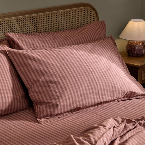 Striped Brown Bedding - Marlow Stripe 100% Cotton Pillowcase Pair Chocolate/Rosewood Yard