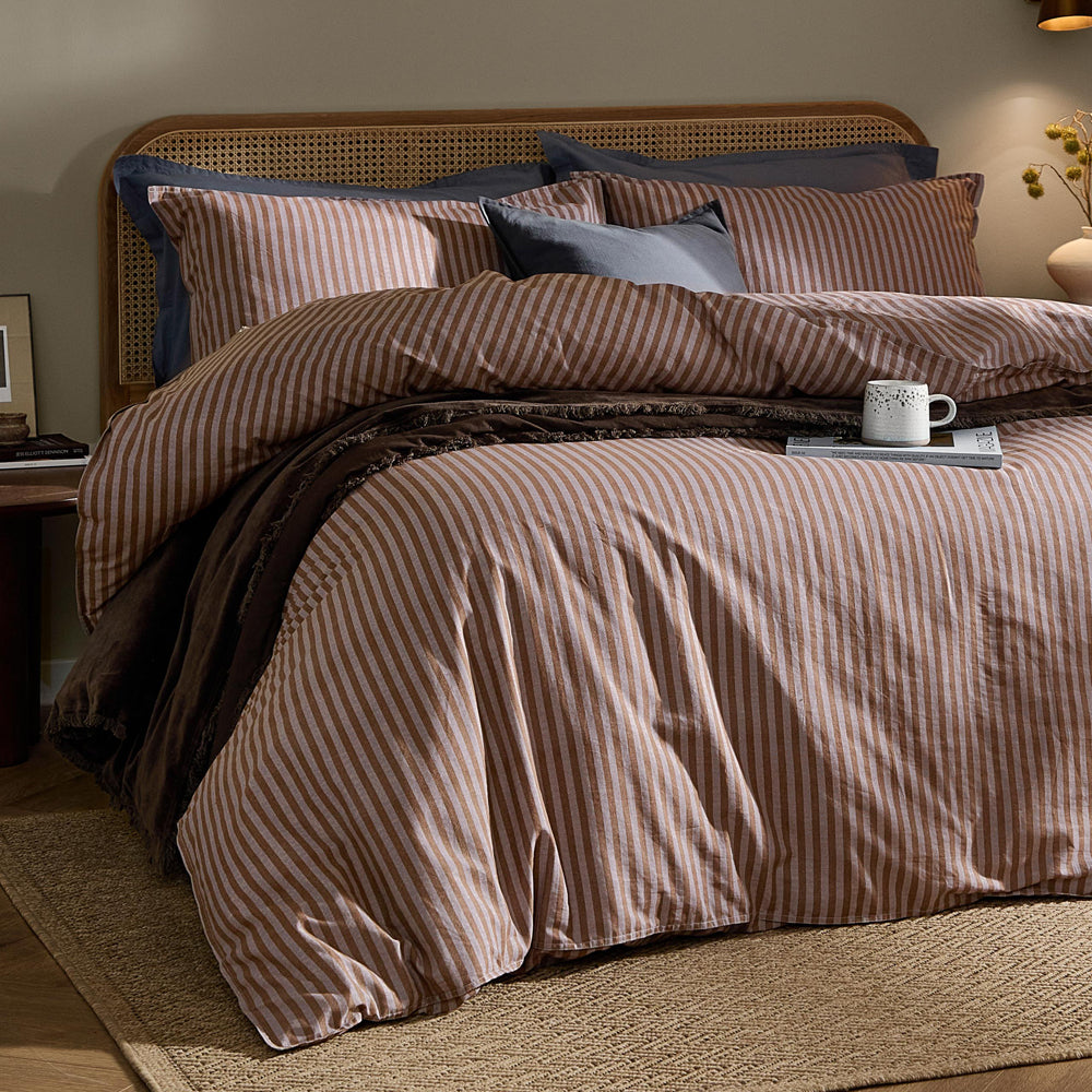 Marlow Stripe 100% Cotton Pillowcase Pair Cocoa/Vintage Blue