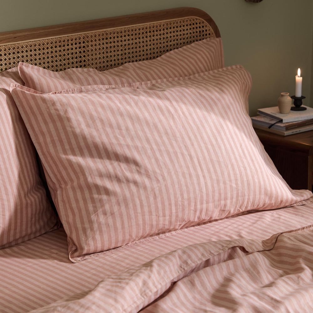 Striped Pink Bedding - Marlow Stripe 100% Cotton Pillowcase Pair Maple/Sandalwood Yard