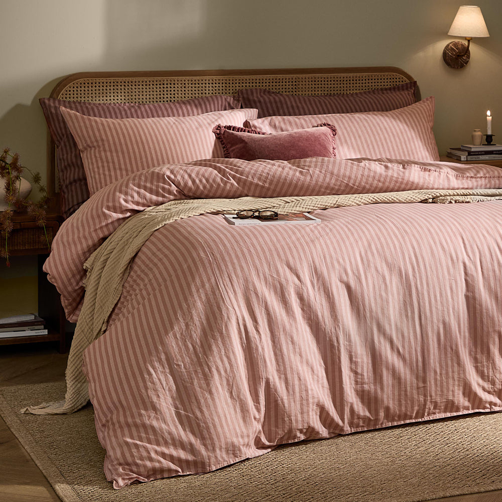 Marlow Stripe 100% Cotton Pillowcase Pair Maple/Sandalwood