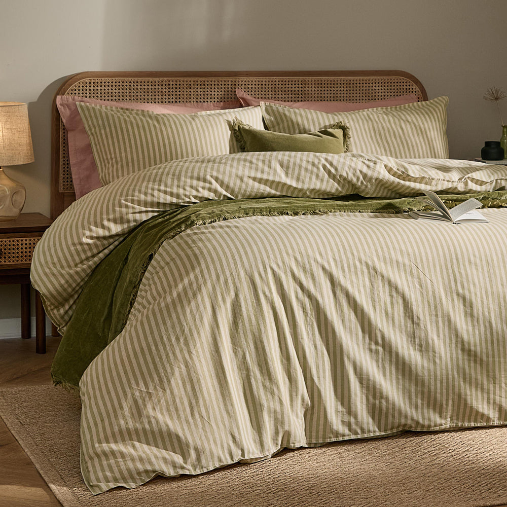 Marlow Stripe 100% Cotton Pillowcase Pair Oregano/Shell