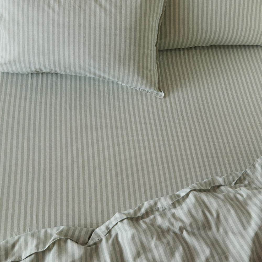 Striped Green Bedding - Marlow Stripe 100% Cotton Fitted Sheet Artichoke/Sage Yard