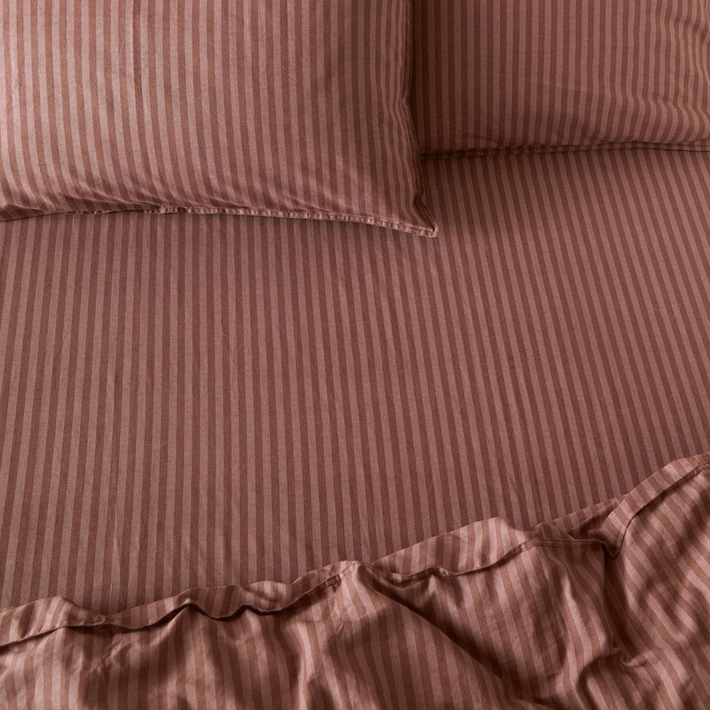 Striped Brown Bedding - Marlow Stripe 100% Cotton Fitted Sheet Chocolate/Rosewood Yard