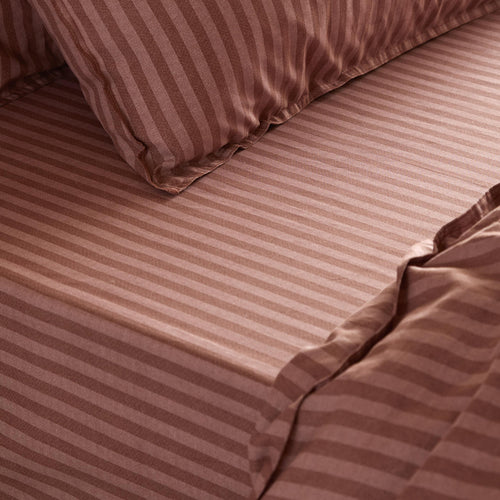 Marlow Stripe 100% Cotton Fitted Bed Sheet Chocolate/Rosewood