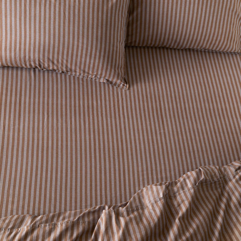 Marlow Stripe 100% Cotton Fitted Bed Sheet Cocoa/Vintage Blue