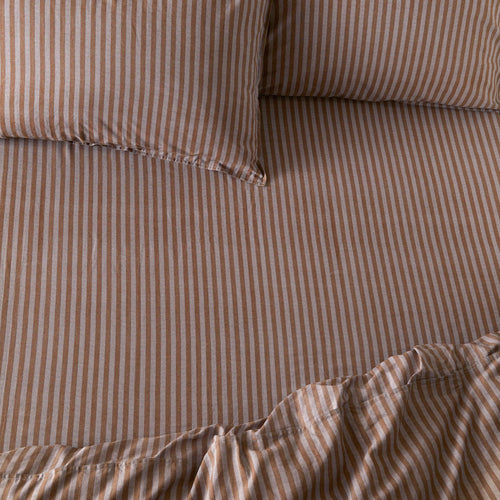 Marlow Stripe 100% Cotton Fitted Sheet Cocoa/Vintage Blue