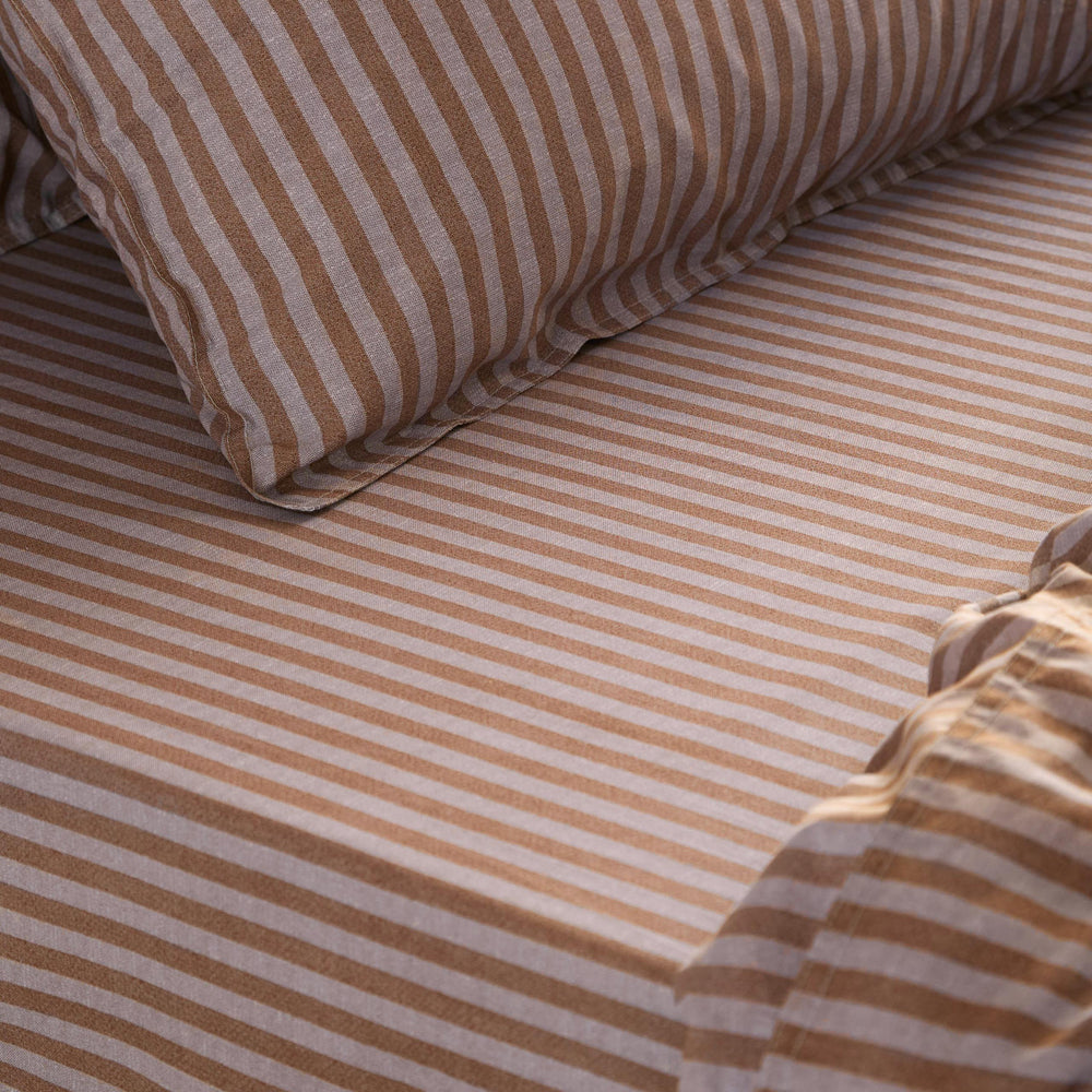 Marlow Stripe 100% Cotton Fitted Bed Sheet Cocoa/Vintage Blue