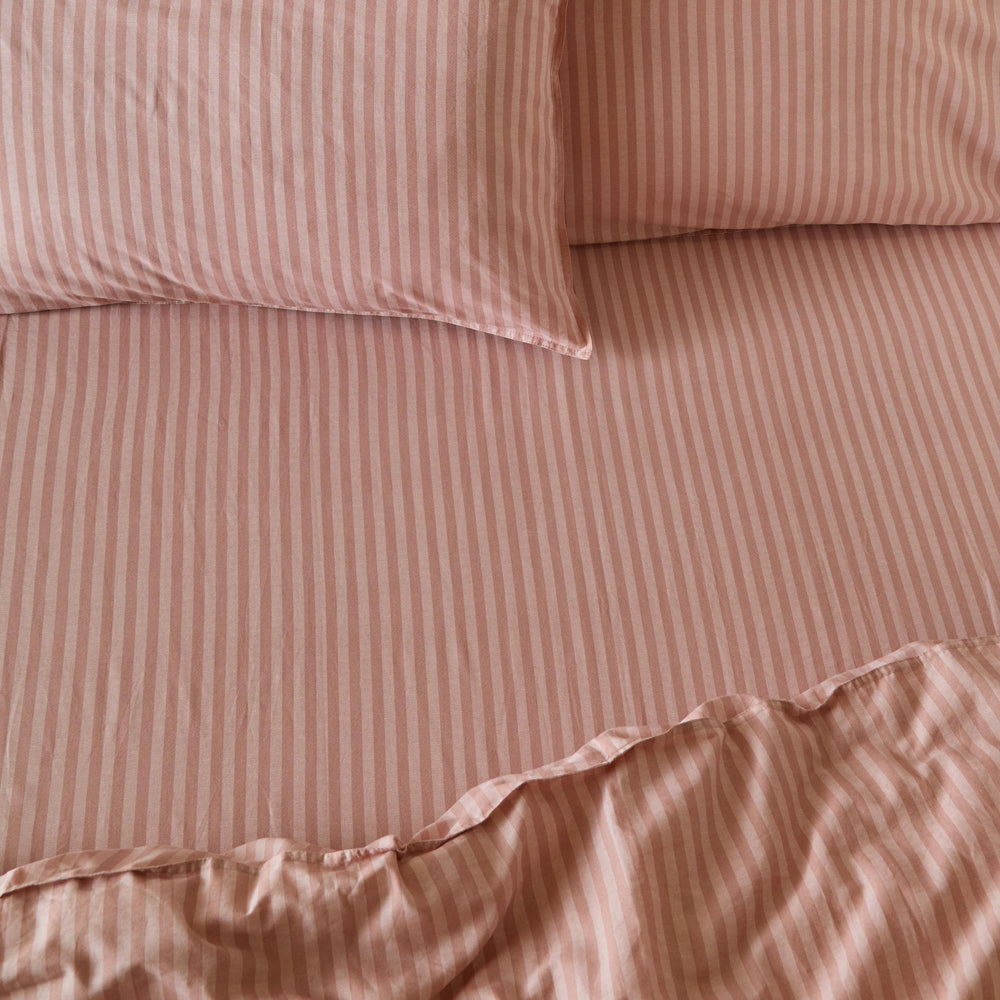 Striped Pink Bedding - Marlow Stripe 100% Cotton Fitted Sheet Maple/Sandalwood Yard