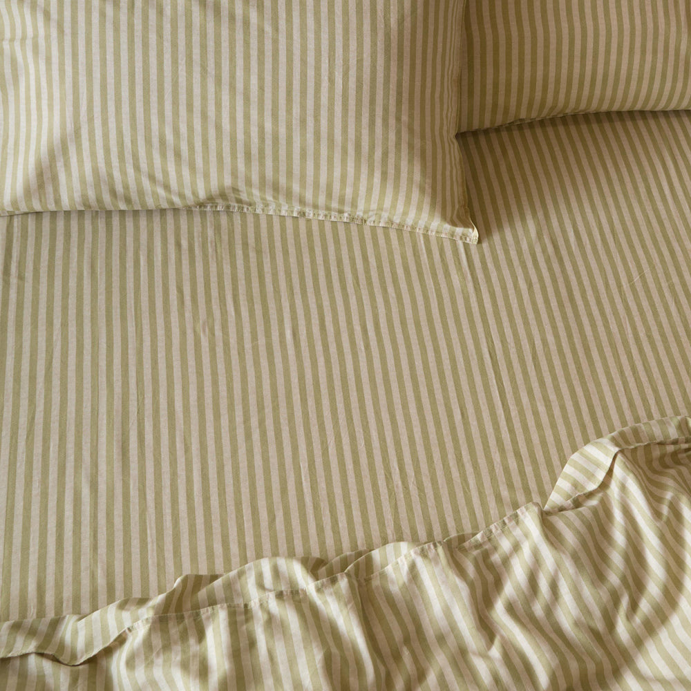Striped Green Bedding - Marlow Stripe 100% Cotton Fitted Sheet Oregano/Shell Yard
