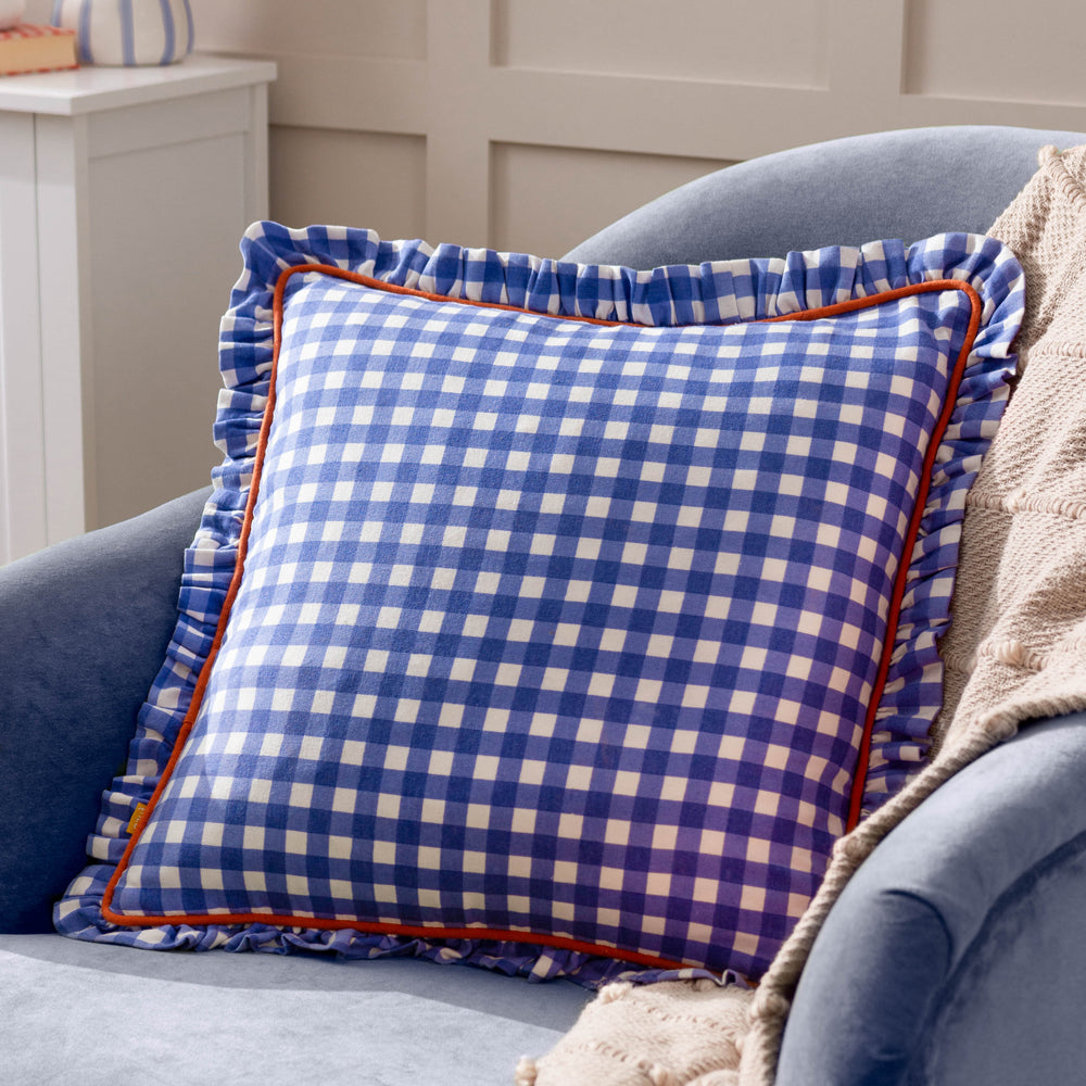 Blue checked cushions best sale