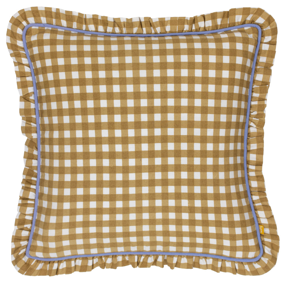 Maude Gingham Reversible Piped Cushion Gold