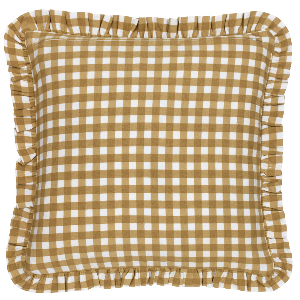 Maude Gingham Reversible Piped Cushion Gold