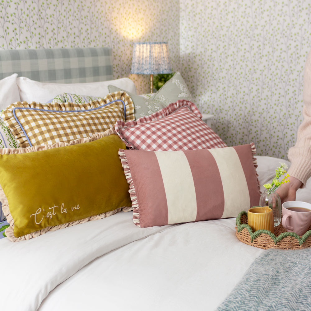 Maude Gingham Reversible Piped Cushion Gold